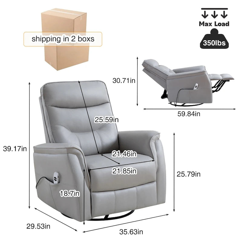 HOMYKA Fauteuil Inclinable Pivotant en Similicuir avec Port USB