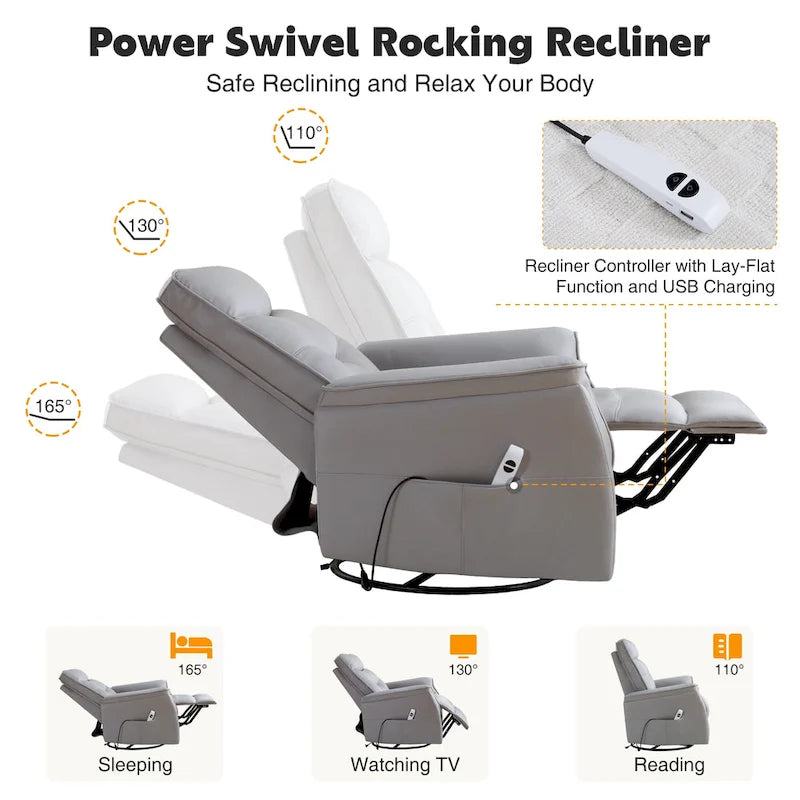 HOMYKA Fauteuil Inclinable Pivotant en Similicuir avec Port USB