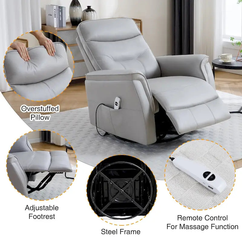 HOMYKA Fauteuil Inclinable Pivotant en Similicuir avec Port USB