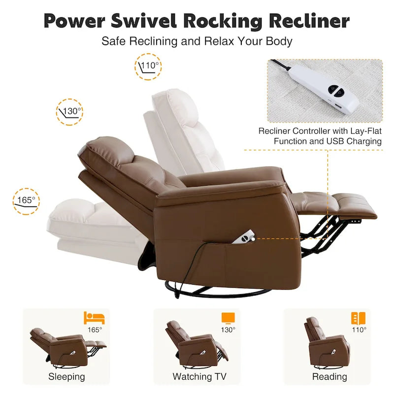 HOMYKA Fauteuil Inclinable Pivotant en Similicuir avec Port USB