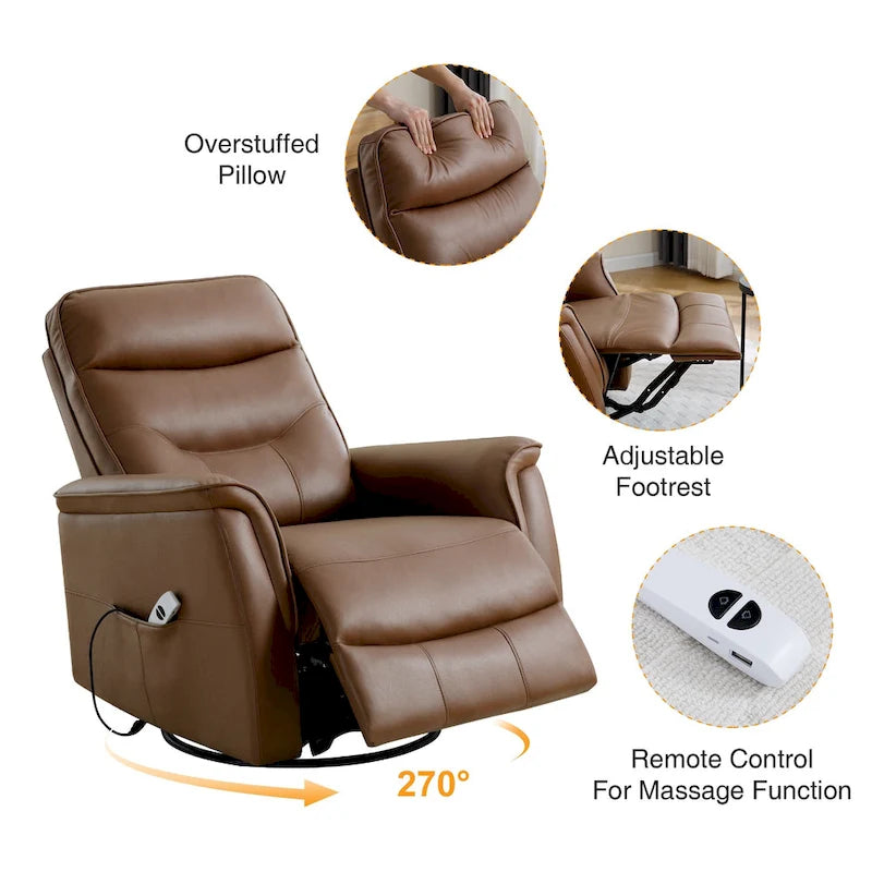 HOMYKA Fauteuil Inclinable Pivotant en Similicuir avec Port USB