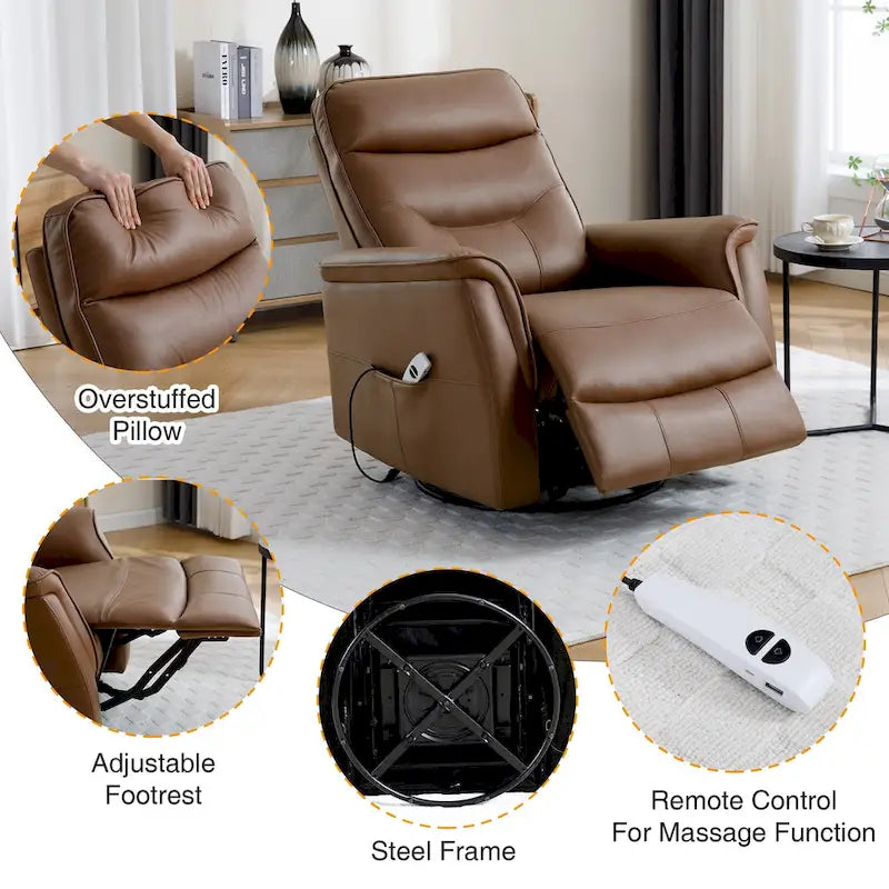 HOMYKA Fauteuil Inclinable Pivotant en Similicuir avec Port USB
