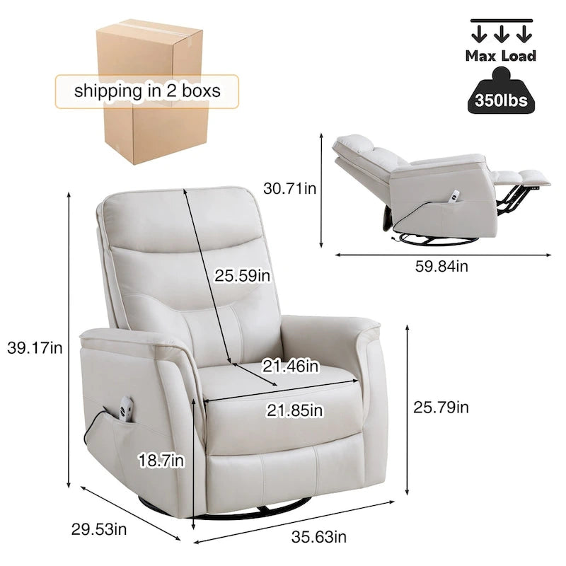 HOMYKA Fauteuil Inclinable Pivotant en Similicuir avec Port USB