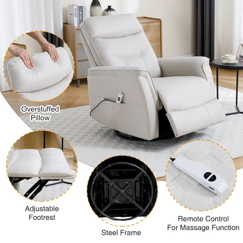 HOMYKA Fauteuil Inclinable Pivotant en Similicuir avec Port USB