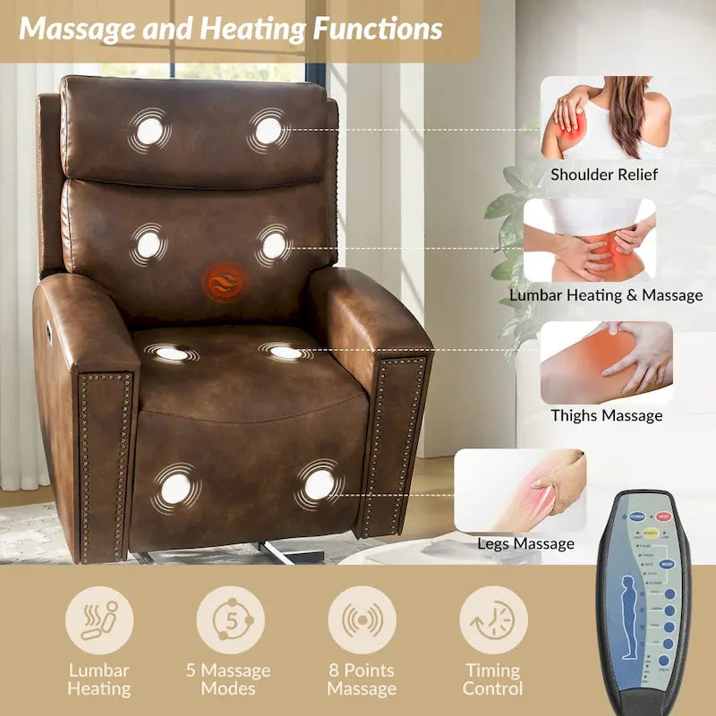 Fauteuil inclinable releveur massant et chauffant Power Modern avec ports de chargement par HULALA HOME