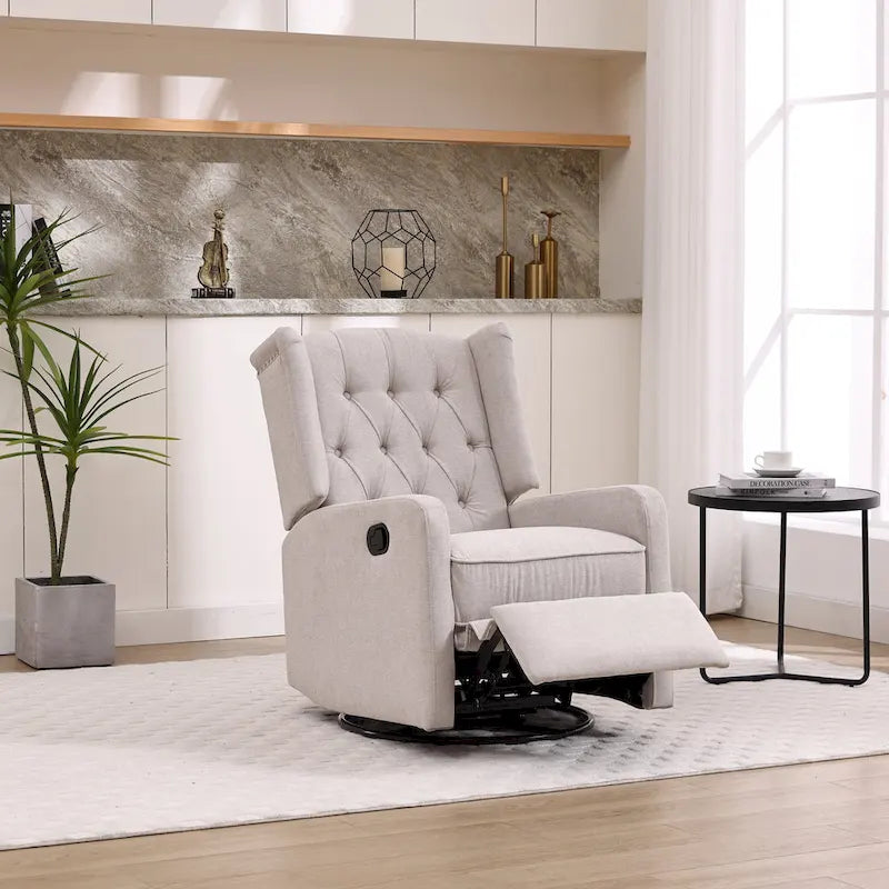 HOMEFUN Upholstered 360 Degree Swivel Rocking Recliner Chair for Bedroom,Living Room