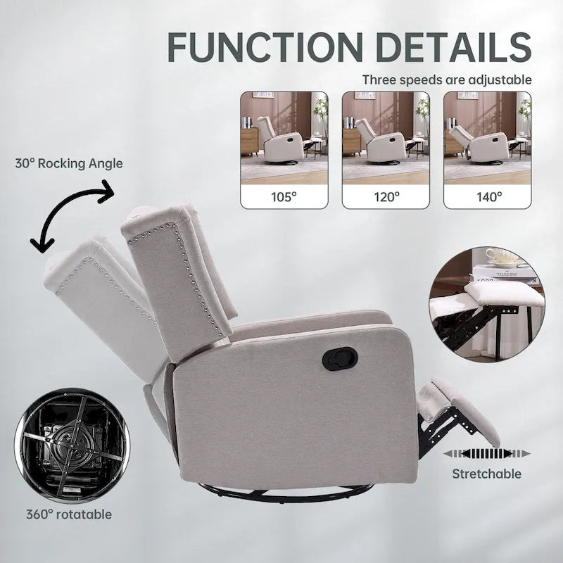 Fauteuil inclinable berçant pivotant à 360 degrés HOMEFUN pour chambre à coucher, salon
