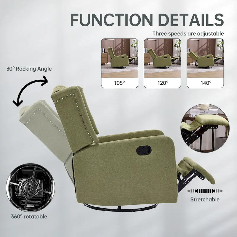 Fauteuil inclinable berçant pivotant à 360 degrés HOMEFUN pour chambre à coucher, salon