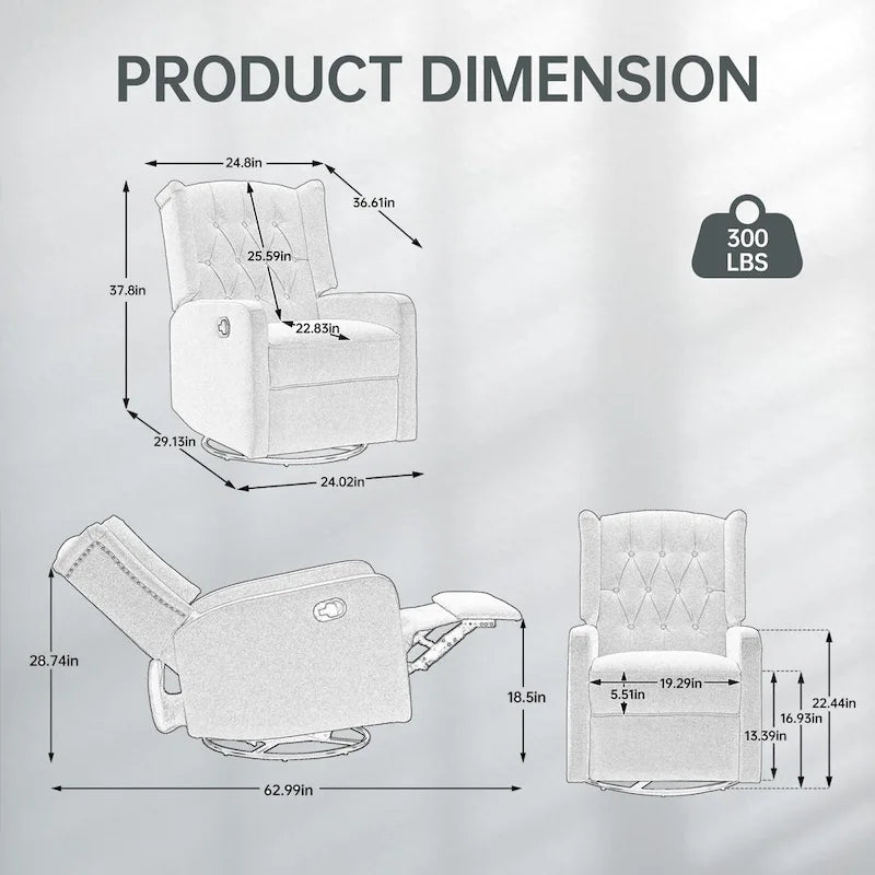 Fauteuil inclinable berçant pivotant à 360 degrés HOMEFUN pour chambre à coucher, salon