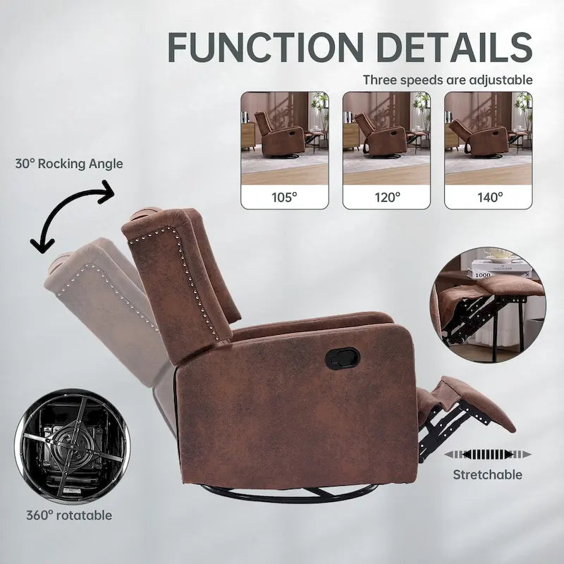 Fauteuil inclinable berçant pivotant à 360 degrés HOMEFUN pour chambre à coucher, salon