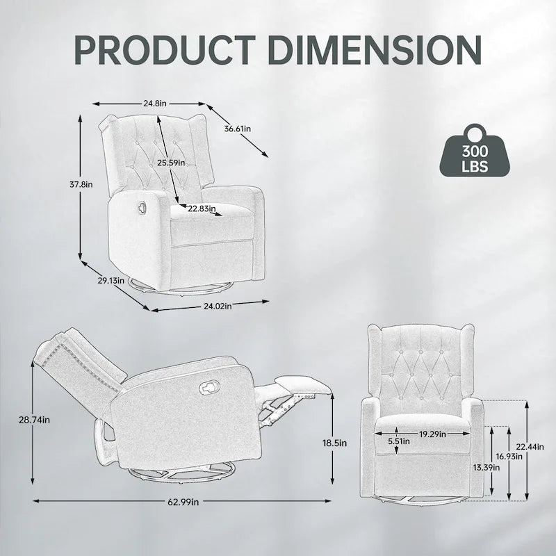 Fauteuil inclinable berçant pivotant à 360 degrés HOMEFUN pour chambre à coucher, salon