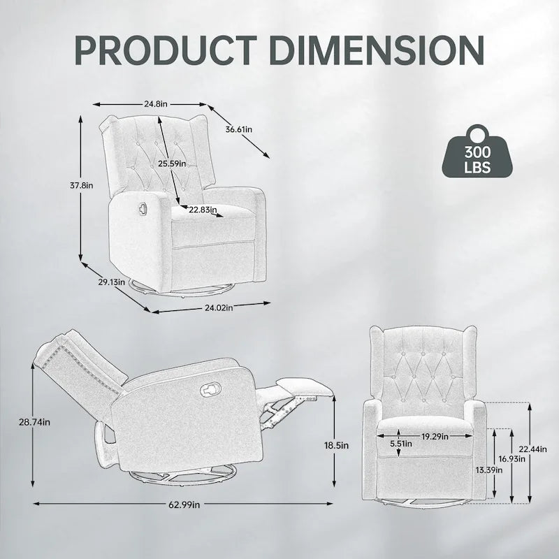 Fauteuil inclinable berçant pivotant à 360 degrés HOMEFUN pour chambre à coucher, salon