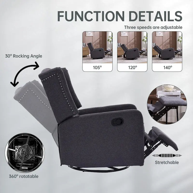 Fauteuil inclinable berçant pivotant à 360 degrés HOMEFUN pour chambre à coucher, salon