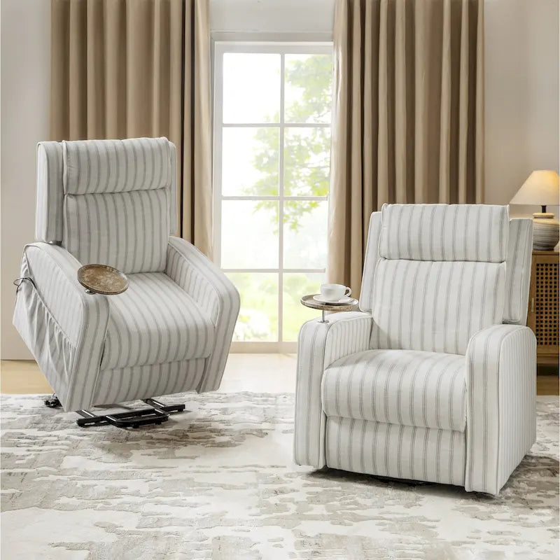 Fauteuil inclinable motorisé Darrell Modern Lift Assist Massant et Chauffant avec port de charge et plateau en bois massif, lot de 2, par HULALA HOME