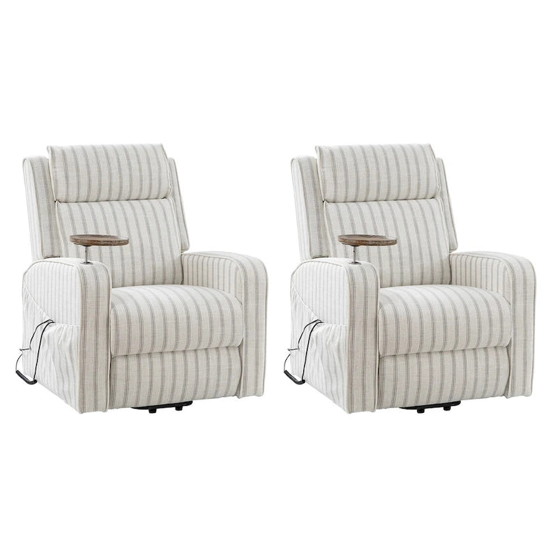 Fauteuil inclinable motorisé Darrell Modern Lift Assist Massant et Chauffant avec port de charge et plateau en bois massif, lot de 2, par HULALA HOME