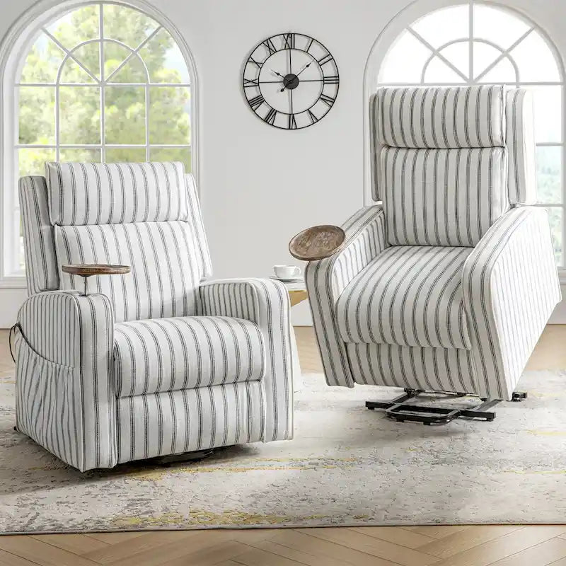 Fauteuil inclinable motorisé Darrell Modern Lift Assist Massant et Chauffant avec port de charge et plateau en bois massif, lot de 2, par HULALA HOME