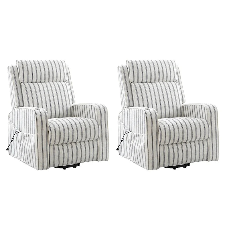 Fauteuil inclinable motorisé Darrell Modern Lift Assist Massant et Chauffant avec port de charge et plateau en bois massif, lot de 2, par HULALA HOME