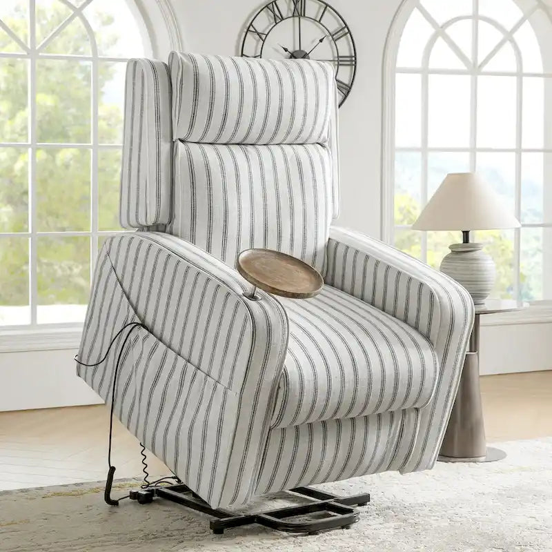 Fauteuil inclinable motorisé Darrell Modern Lift Assist Massant et Chauffant avec port de charge et plateau en bois massif, lot de 2, par HULALA HOME