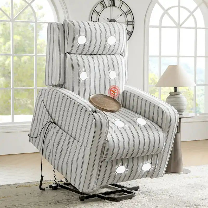 Fauteuil inclinable motorisé Darrell Modern Lift Assist Massant et Chauffant avec port de charge et plateau en bois massif, lot de 2, par HULALA HOME