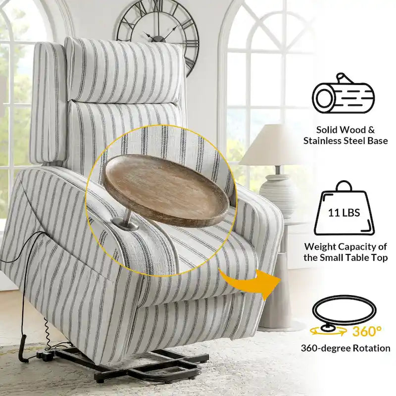 Fauteuil inclinable motorisé Darrell Modern Lift Assist Massant et Chauffant avec port de charge et plateau en bois massif, lot de 2, par HULALA HOME