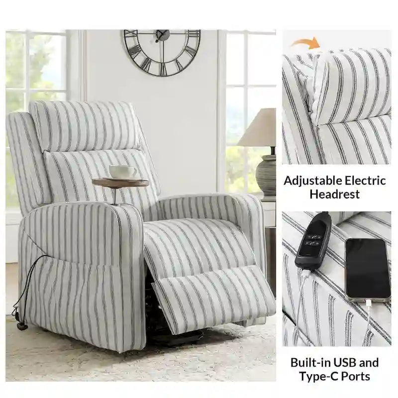 Fauteuil inclinable motorisé Darrell Modern Lift Assist Massant et Chauffant avec port de charge et plateau en bois massif, lot de 2, par HULALA HOME