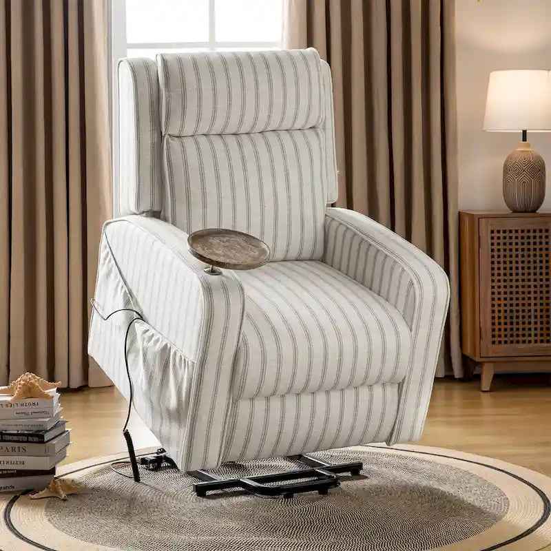 Fauteuil inclinable motorisé Darrell Modern Lift Assist Massant et Chauffant avec port de charge et plateau en bois massif, lot de 2, par HULALA HOME