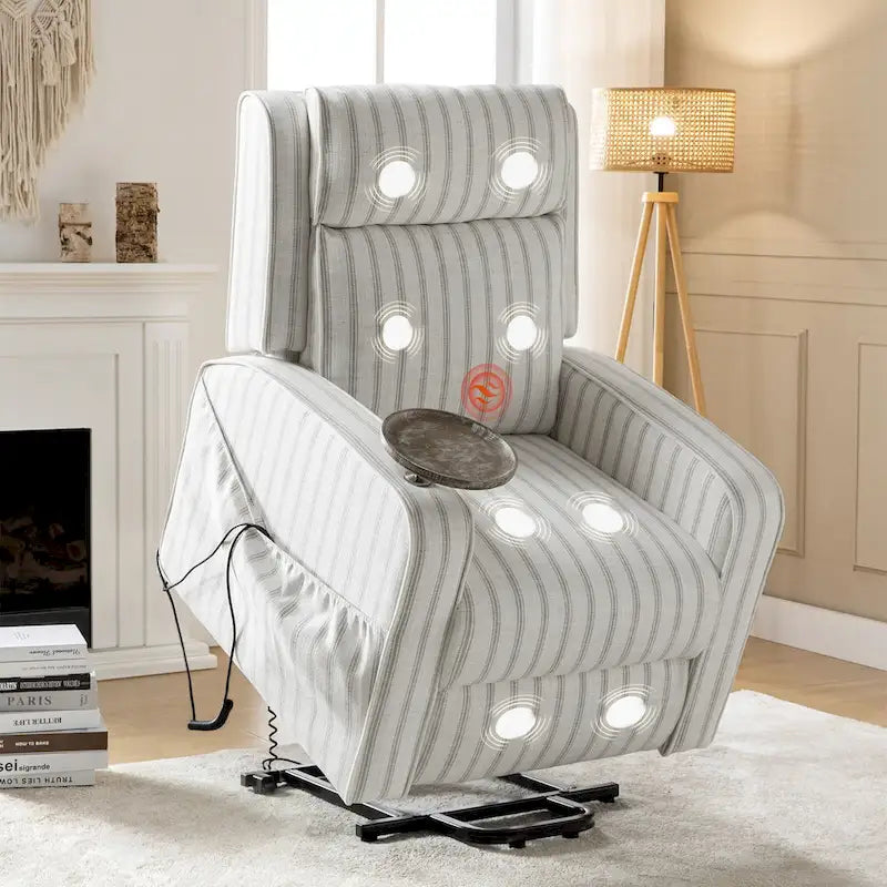 Fauteuil inclinable motorisé Darrell Modern Lift Assist Massant et Chauffant avec port de charge et plateau en bois massif, lot de 2, par HULALA HOME