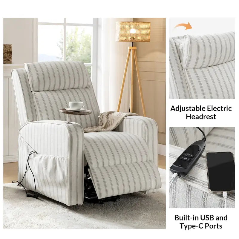 Fauteuil inclinable motorisé Darrell Modern Lift Assist Massant et Chauffant avec port de charge et plateau en bois massif, lot de 2, par HULALA HOME